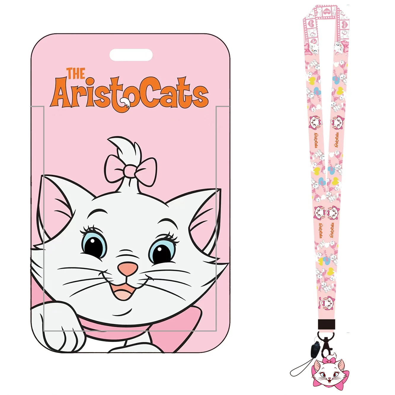 Mary Cat Cartoon The Aristocats Student Card Bag Bus Card Cover Hard Shell Push Pull Mobile Phone Long Hanging Rope Pendant