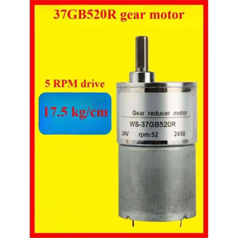 Motor de Desaceleração DC, 37GB520R, 12V, 24V, Velocidade Lenta, Alto Torque, Micro Motor de Rotação Avançada e Reversa