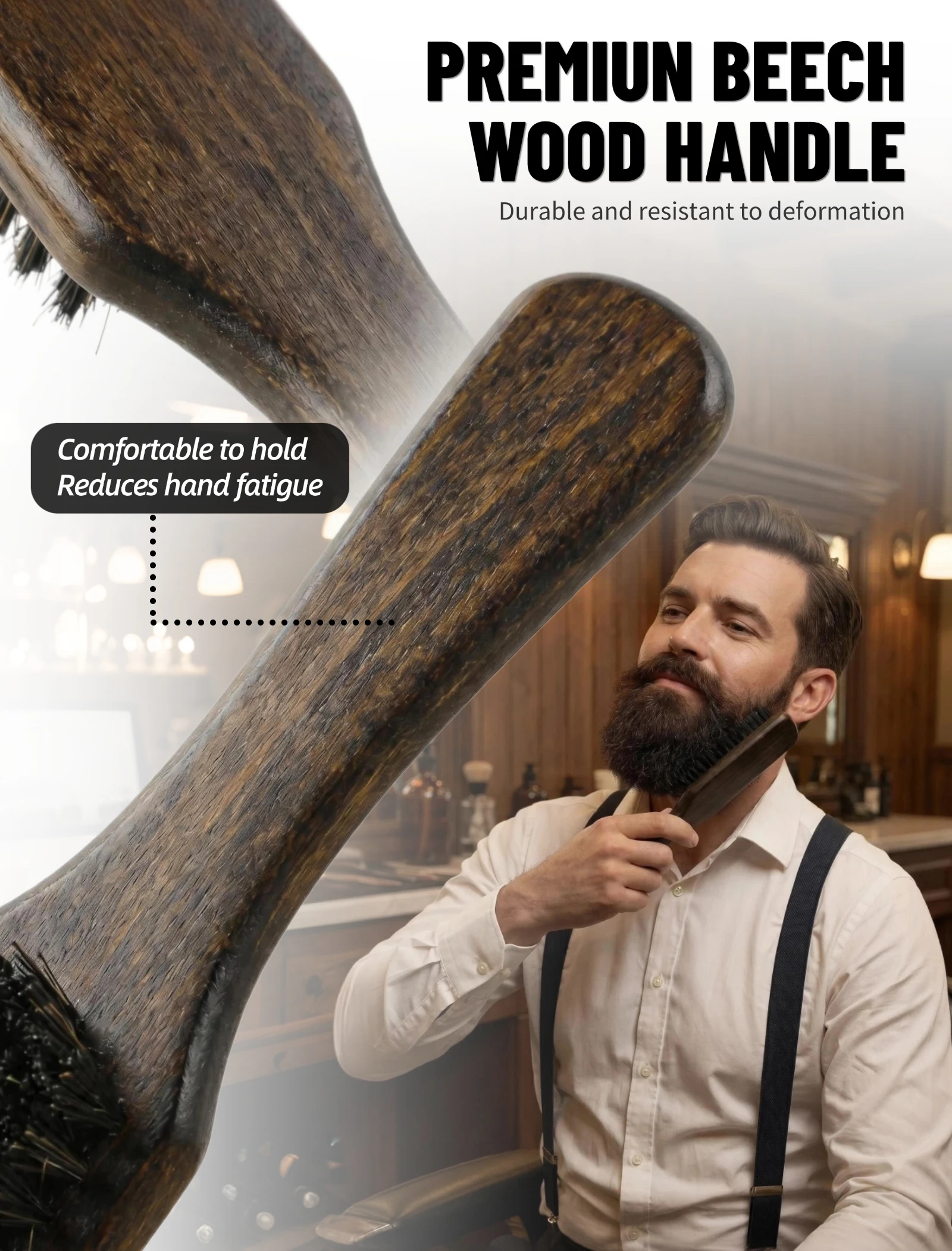 2-teiliges Set, professionelle Haarbürste aus Holz, Wildschweinborsten-Bartbürste, runde Bürste für lockiges Haar, Volumenbürste, antistatisches Haar-Styling-Werkzeug – Detail 8