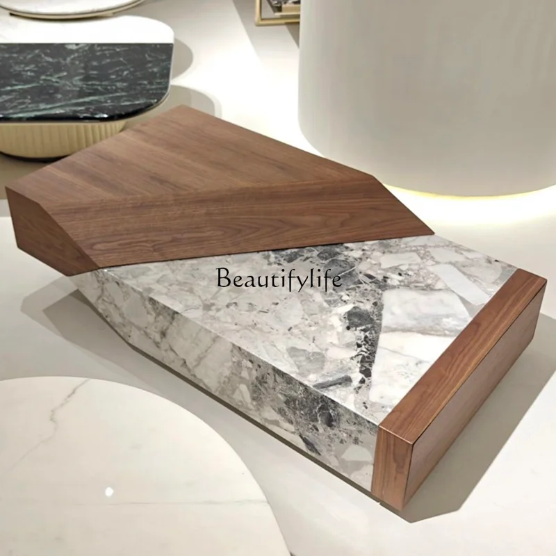 Natural marble coffee table Modern simple Italian living room Light luxury stone coffee table