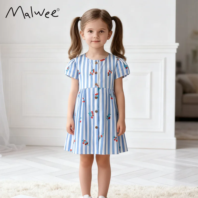 

malweeGirls' summer dress, new stylish princess dress for young children, round-neck short-sleeve dress