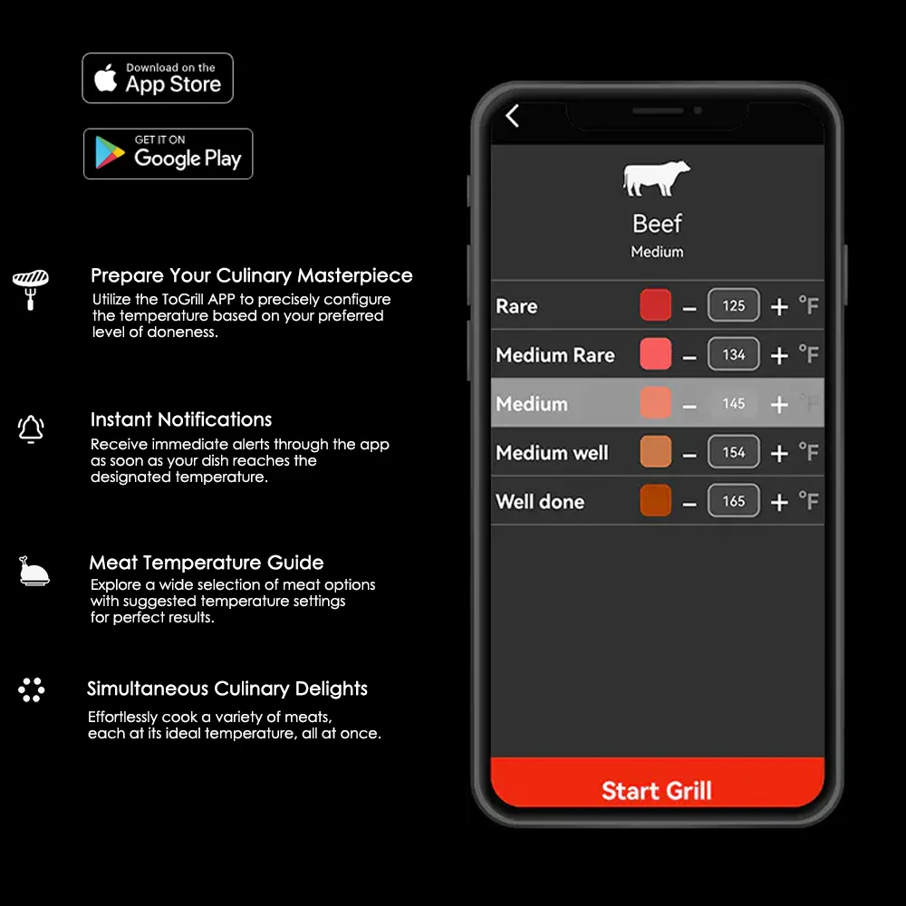 Tuya Digital Bluetooth Wireless Meat Thermometer 170M Range Stainless Steel Probe مع أداة تحكم عن بعد بإضاءة خلفية #6
