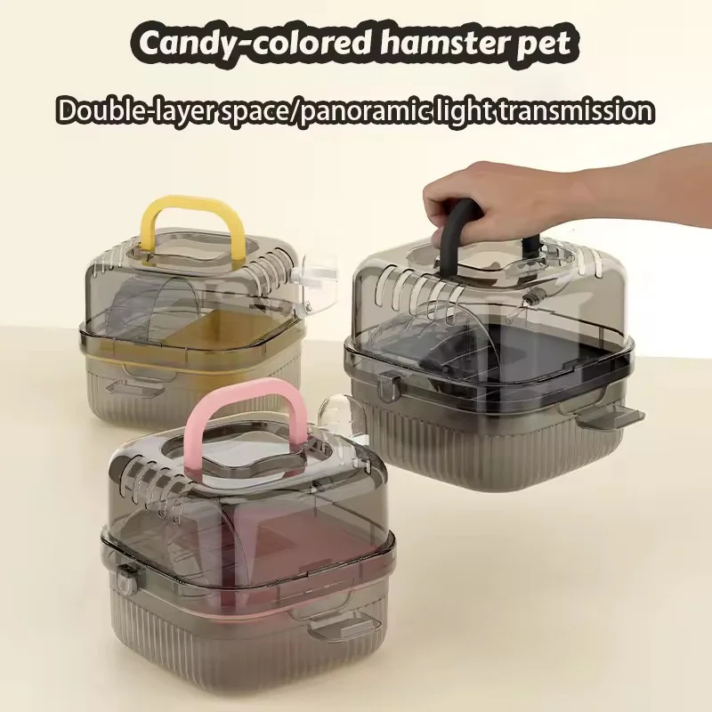 Portable Hamster Travel Carrier Cage Lightweight Small Pet Carrier Box With Handle Breathable Hamster Habitat With Water Bottle