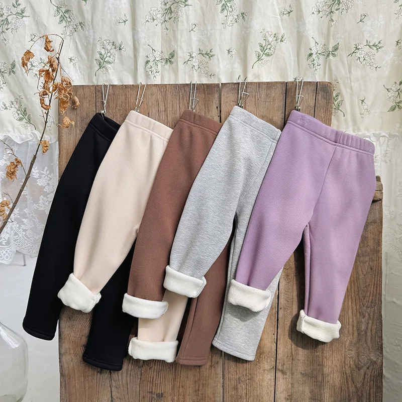 

Xty-Composite One-Piece Ollie Velvet Leggings Simple All-Match High Elastic Soft Girls Boys New Velvet Padded Casual Pants