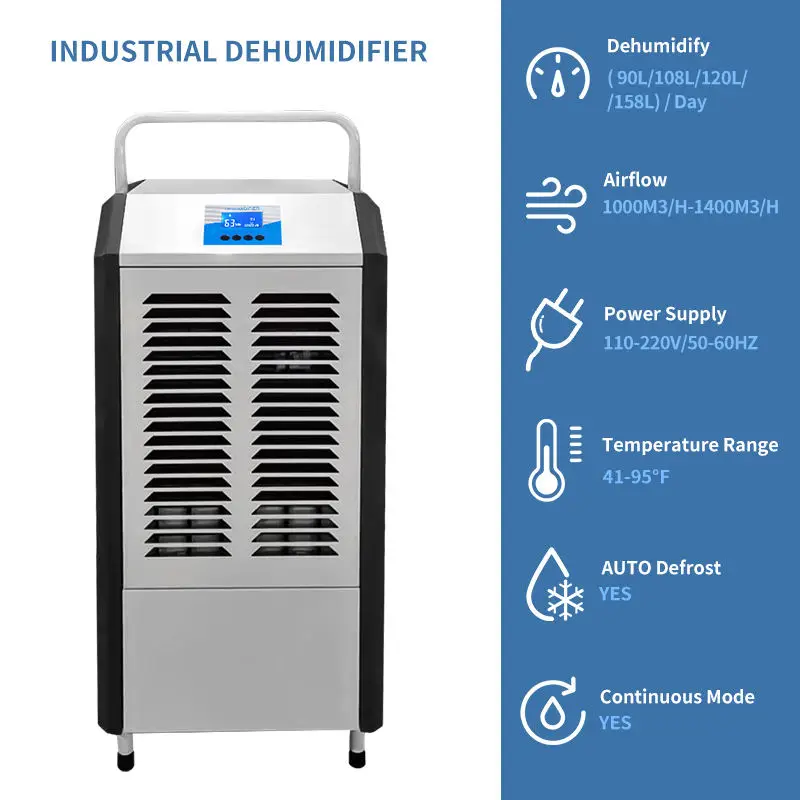 Déshumidificateur d'air industriel, déshumidificateur d'aquarelle, qualité commerciale, 120L, D