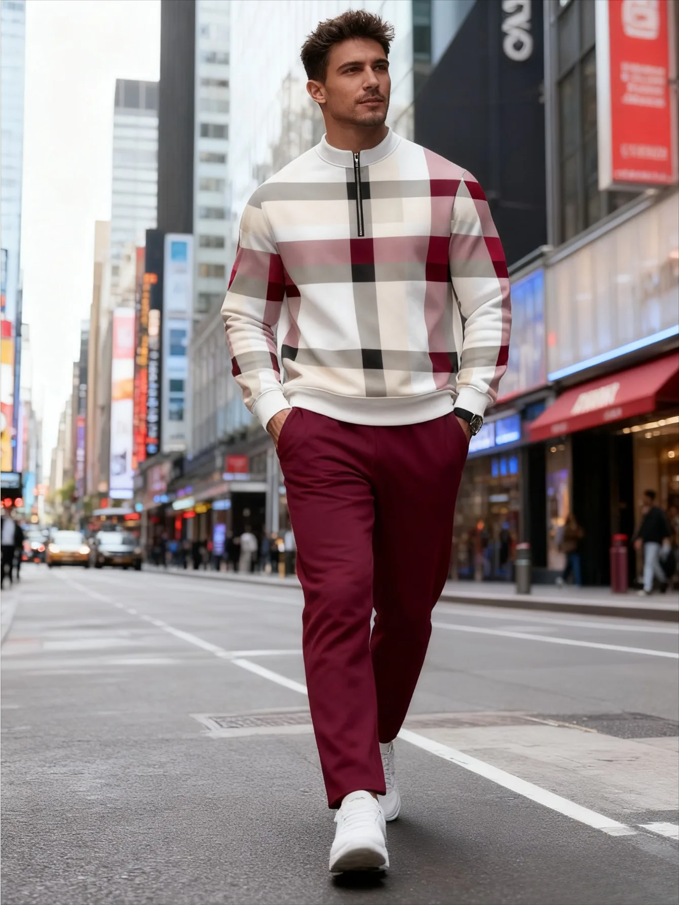 Set da 2 pezzi, top sportivo a maniche lunghe e pantaloni lunghi da uomo europei e americani alla moda