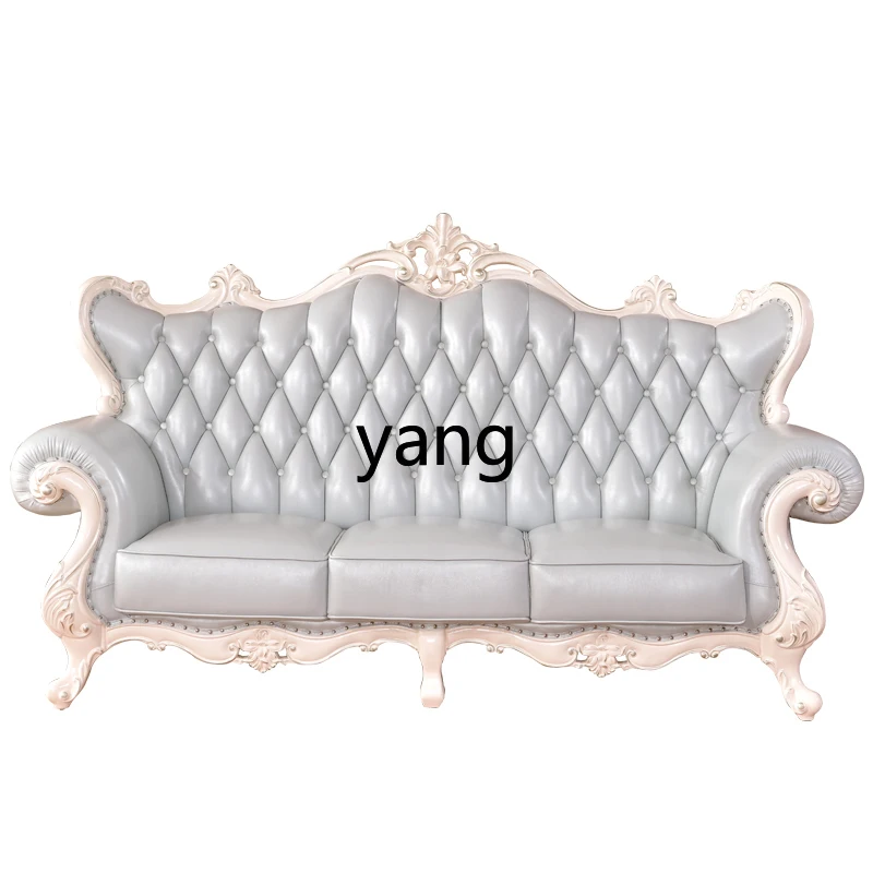

LH first layer leather leather sofa full solid wood carving flower living room combination villa sofa