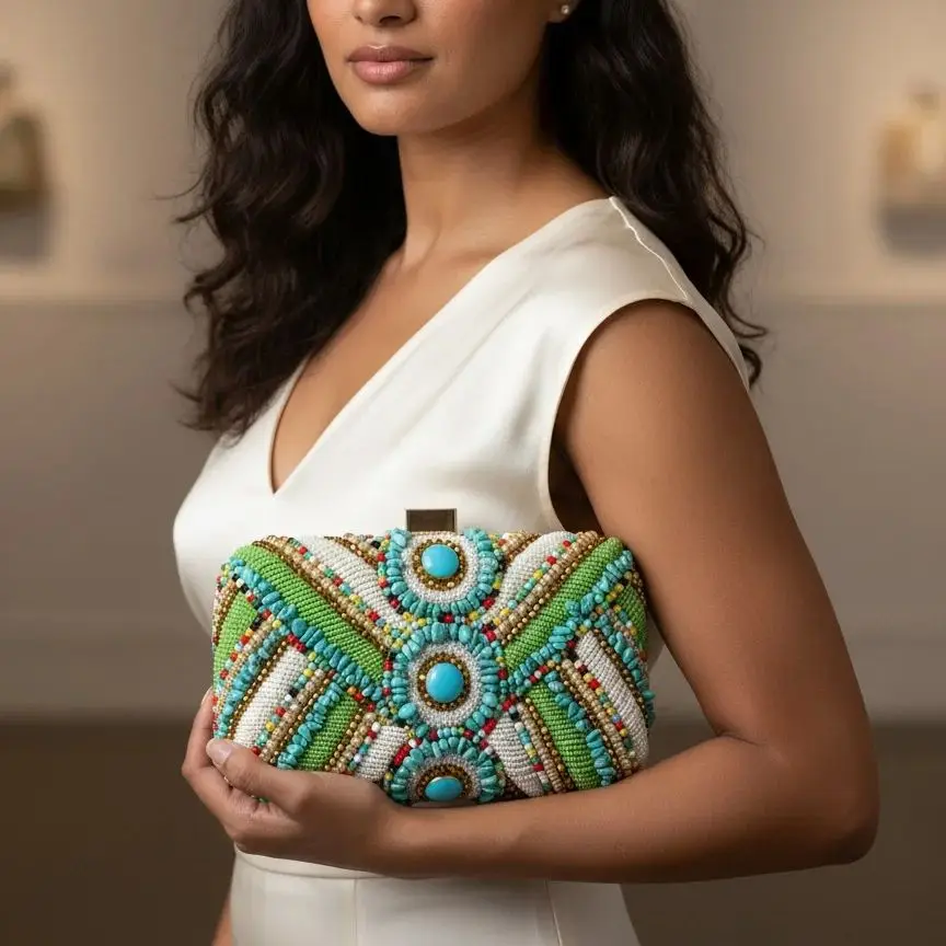 

Embroidery Evening Bags Flap Fashion Beading Party Wedding Clutch Bags For Holiday Christmas Day Gift For Girl Purse