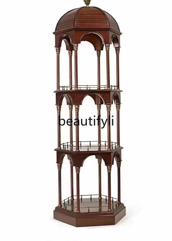 High-end American art solid wood hexagonal antique rack display stand