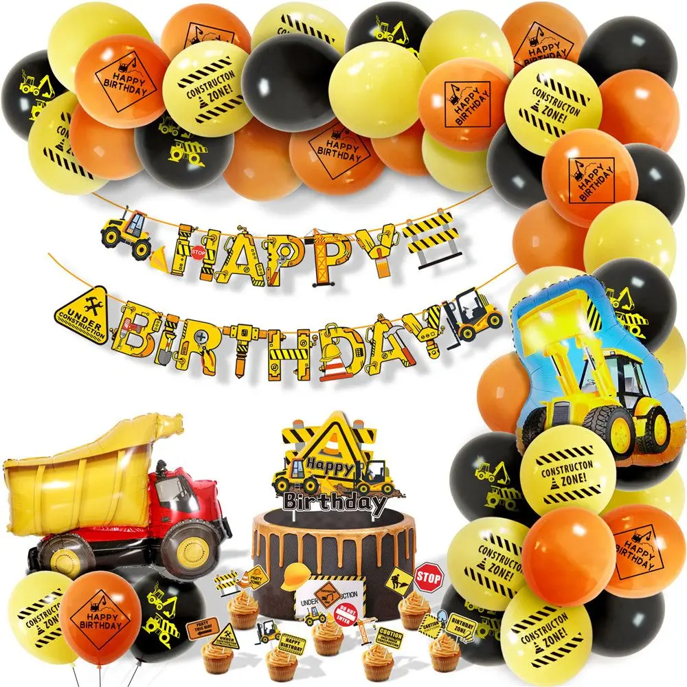 Kids Decor toys Backdrops Truck Bulldozer balloon kids latex balloons Construction theme Birthday party Decoration