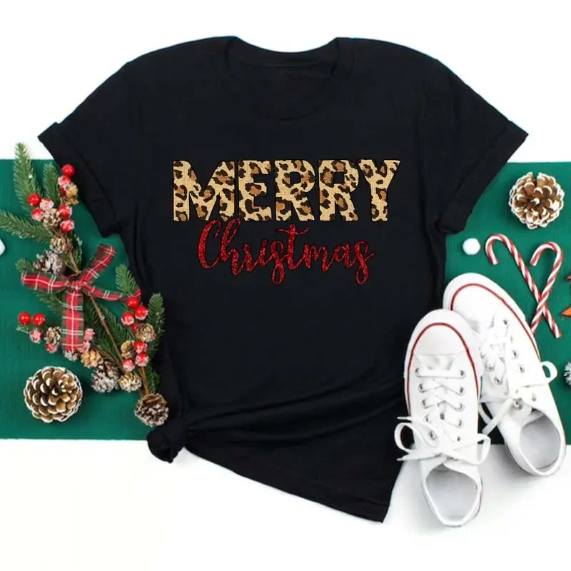 Funny Christmas Women Tops Tee Merry Christmas Letter Fashion Girl Cartoon Graphic Holiday Women Tees Clothes