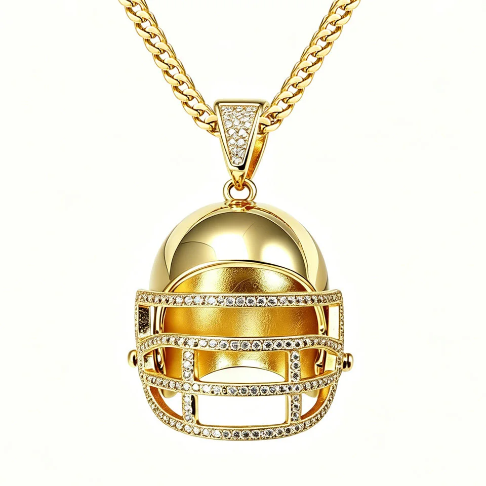 

VANAXIN Iced Out American Football Helmet Pendant Necklace for Men Hip Hop Chain Sports Rugby Helmet Charm Jewelry Gift