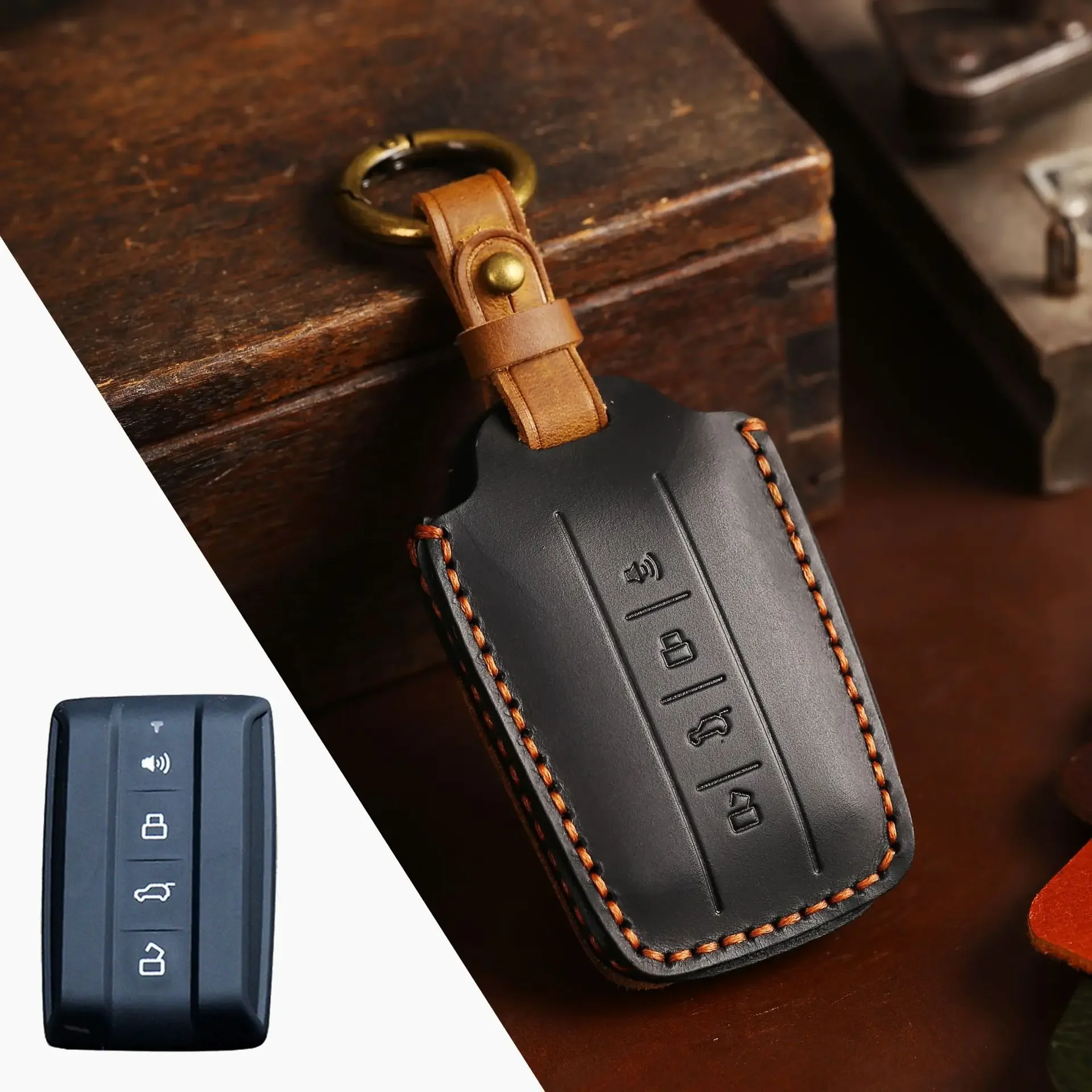 1pc Leather Car Key Case Cover Fob Shell For Great Wall GWM WEY TANK 300 500 Tank300 Tank500 Car Accessories