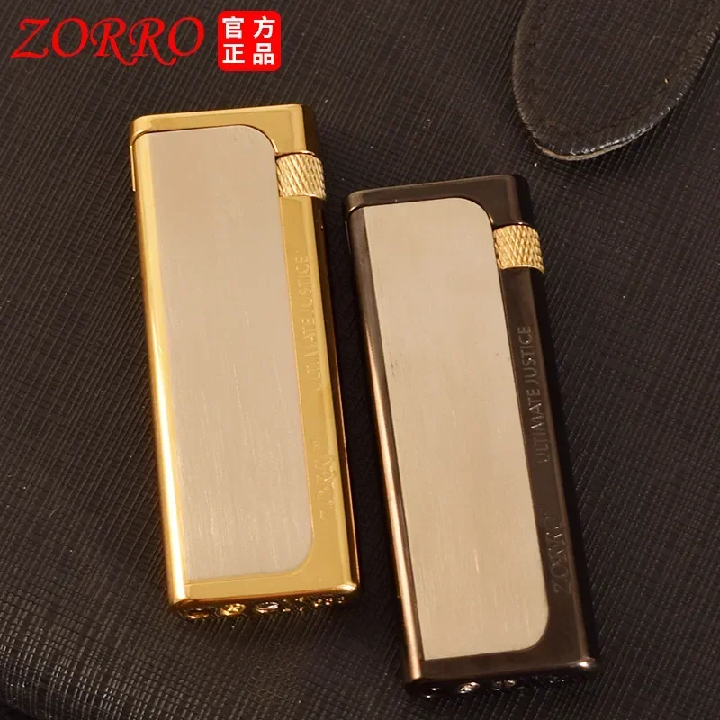 Zorro Ultra Thin Metal Grinding Wheel Side Slip Pure Copper Butane Gas Lighter Mini Portable Gifts for Men Smoking Accessories