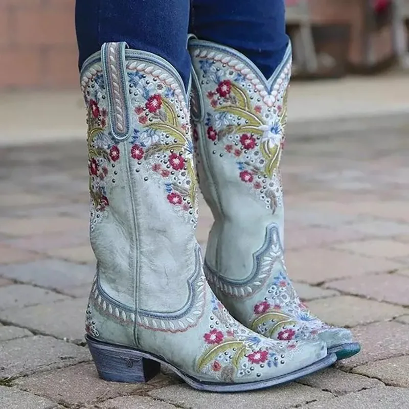 Mehrfarbige, leichte, kniehohe Western-Cowboystiefel für Damen, Retro-Mittelalter-Stiefel im Steampunk-Stil, Ritterstiefel, Halloween-Party-Cosplay-Stiefel – Detail 8