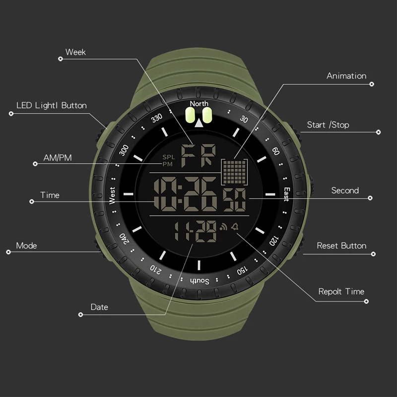 New Sport Digital Watch Fashion Men's Watches Stopwatch with Date Week Display Outdoor Waterproof Electronic Clock sk85