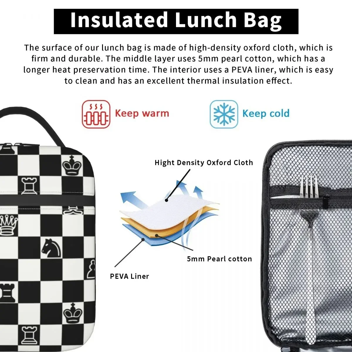 Custom Fashion Chess Lunch Bag Men Women Cooler Thermal Chessboard Game Insulated Lunch Boxes for Children School