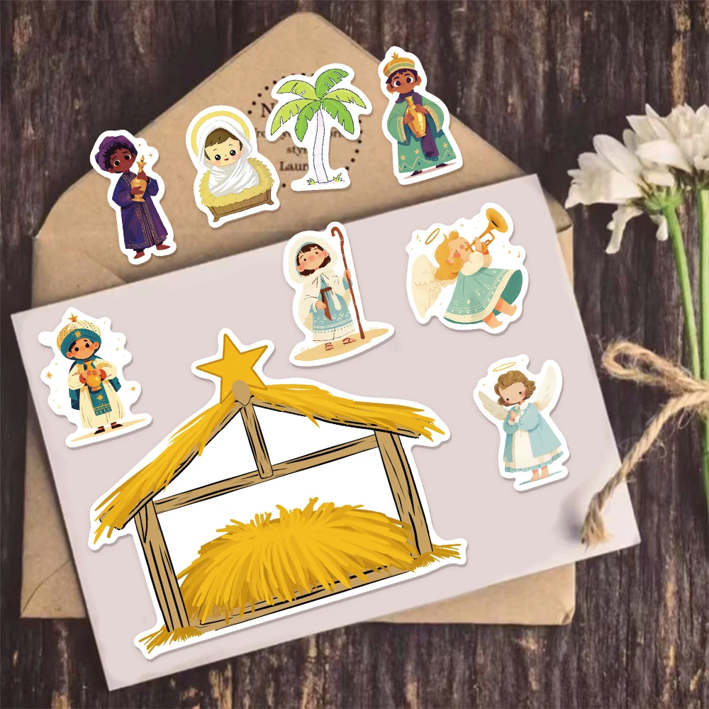 8 أوراق كرتونية برائحة يسوع DIY ملصقات ألغاز لعبة تلبيس ملصقات تجميع مضحكة للأطفال هدايا إبداعية #6