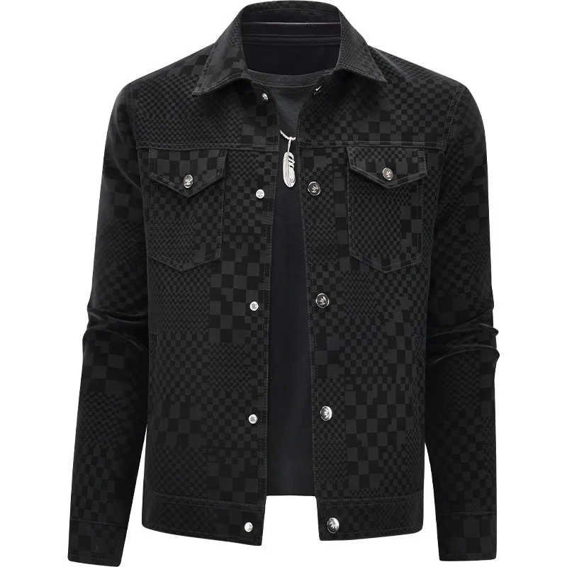 Spring and autumn cross-border men's jacket lapel fashion jacket men casual coat checkered simple commuting men's clothing 2026