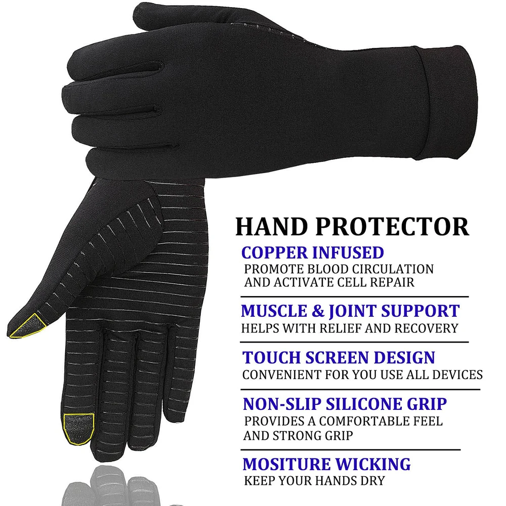 Compression Full Finger Arthritis Gloves, Copper Glove with Touch Screen Fingers, Hand Joint Pain, Carpal Tunnel, Trigger Finger