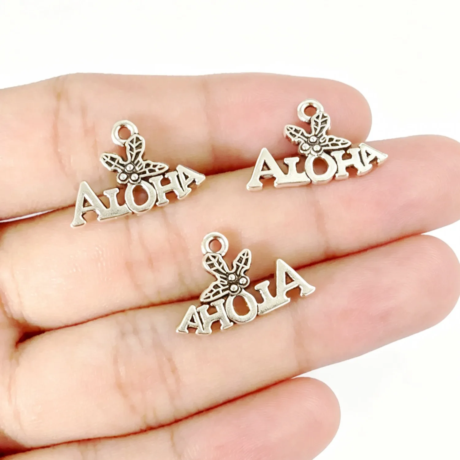 20Pcs 20.5×14mm Zinc Alloy Antique Silver Aloha Charms Handmade DIY Jewelry Accessories EF5229