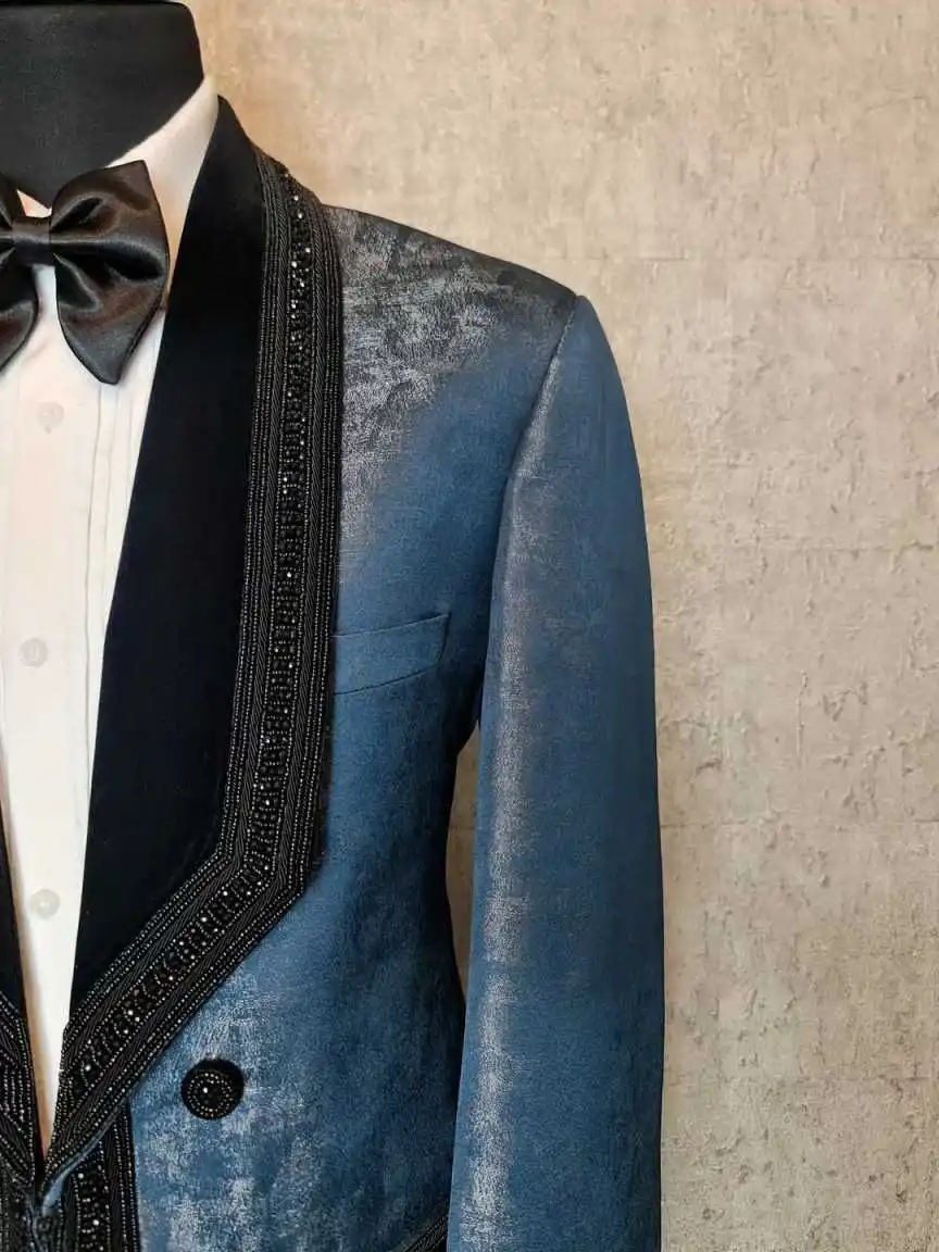 Abito da uomo di moda da sposa Jacquard smoking da festa su misura 2 pezzi cappotto da sposo pantaloni da festa cantante abiti da sposo taglia personalizzata