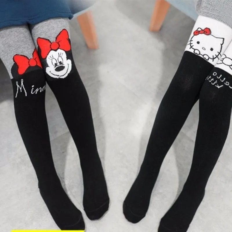 DISNEY Children Tights for Girls Cotton Knitted Kids Girls Pantyhose Cute Minnie Print Soft Baby Leggings White Black Tight