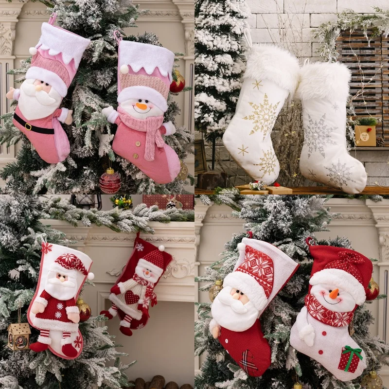 

1pcs Christmas Stocking Snowman Santa Elk Kid Candy Gift Bag Sock Fireplace Decor New Year Xmas Christmas Tree Ornaments Holder