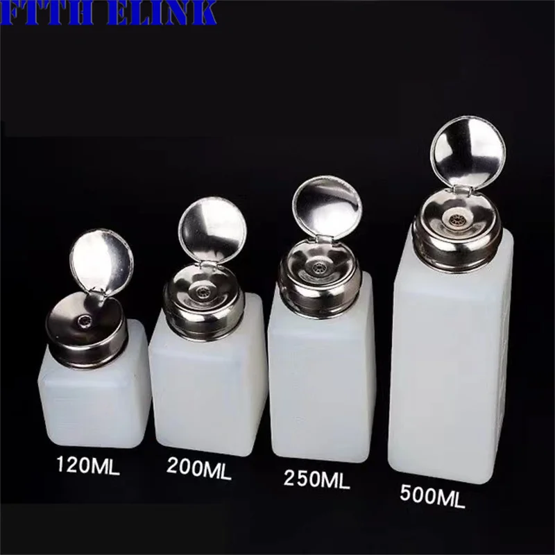 Botella de alcohol de tipo prensado, bomba gruesa de 120ml, 200ml, 250ml, 500ml, herramientas FTTH de limpieza de fibra, eliminador de pulido anticorrosivo