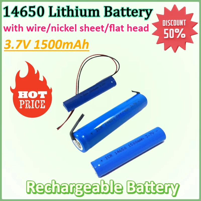 

New 2pcs 14650 3.7V 1500mAh Lithium Ion Li-ion Rechargeable Battery for Dental Desktop Walkie Talkie Battery with Nickel Sheet