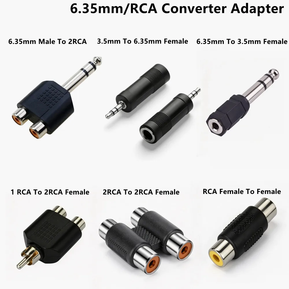 TRS 6.35mm To Two RCA Audio Splitter Connector 3.5mm 3 Pole Male Plug to 6.35mm Female Stereo Audio Adapter For Guitar Speaker