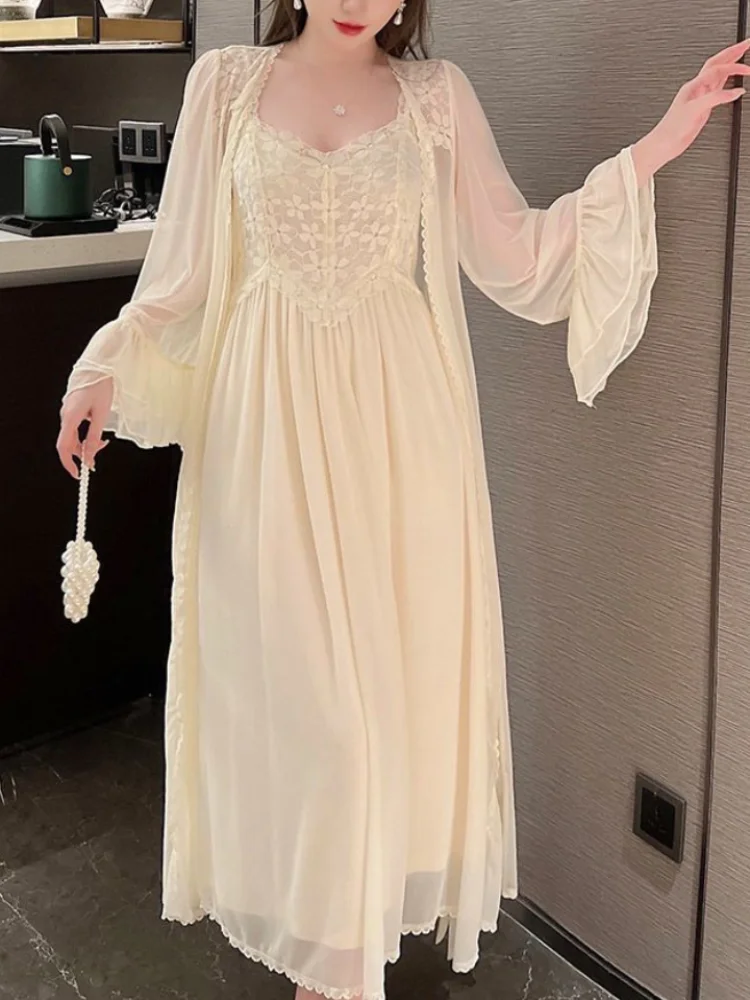 

Print Sexy Elegant Two Piece Set Women Lace France Retro Midi Dress Set Female Backless Designer Vintage Dress Suit 2023 New
