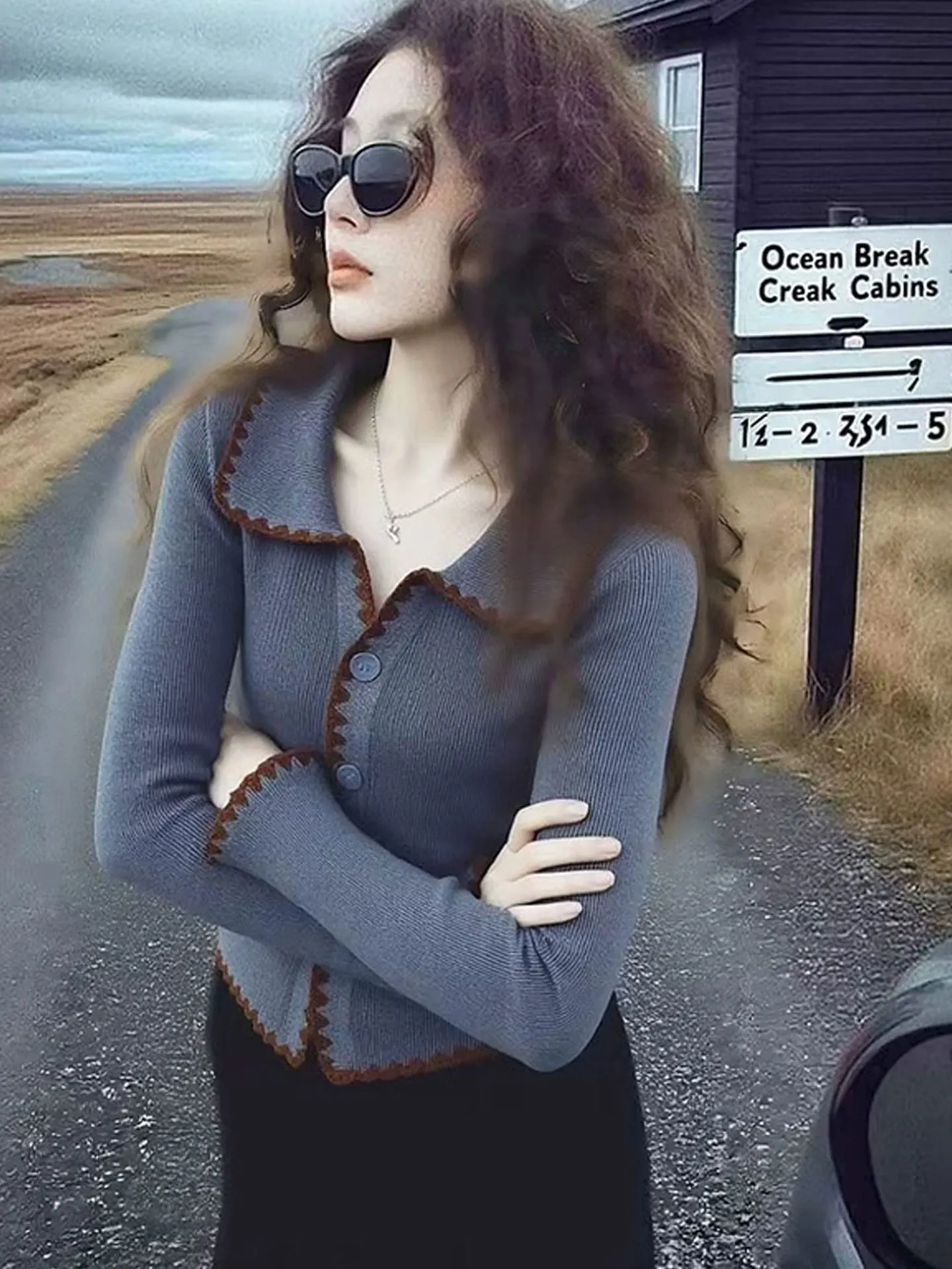 

Элитный европейский вязаный кардиган с длинными рукавами, корейским воротником и пэчворком, зимний, 2025, женский модный свитер для повседневной носки