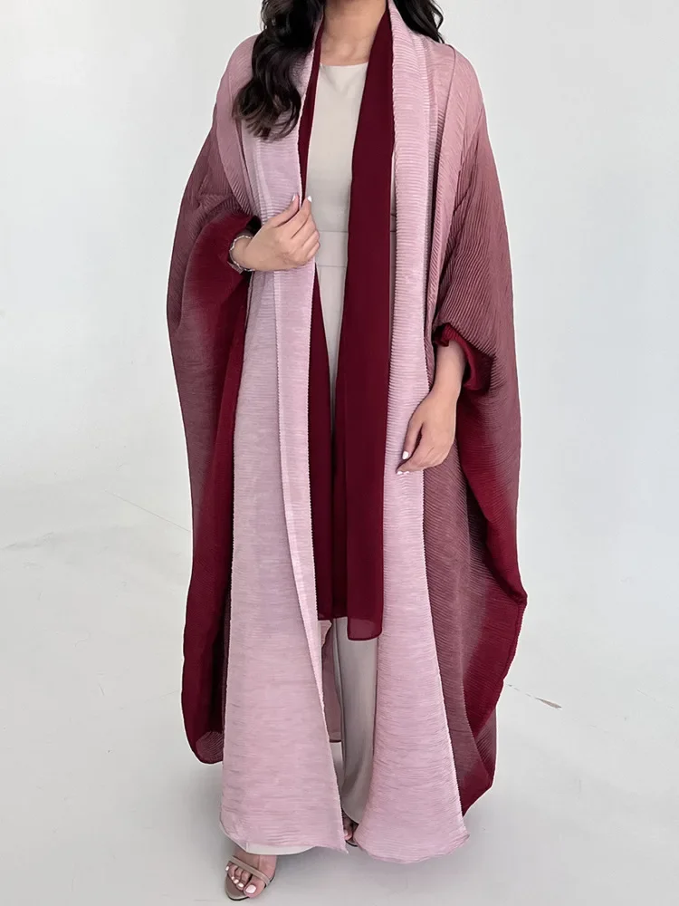 Miyake Gradient Pleated Trench Coat for Women Bat Sleeve Scarf Collar Long Windbreaker Female Fashion Clothing 2023 New Dresses