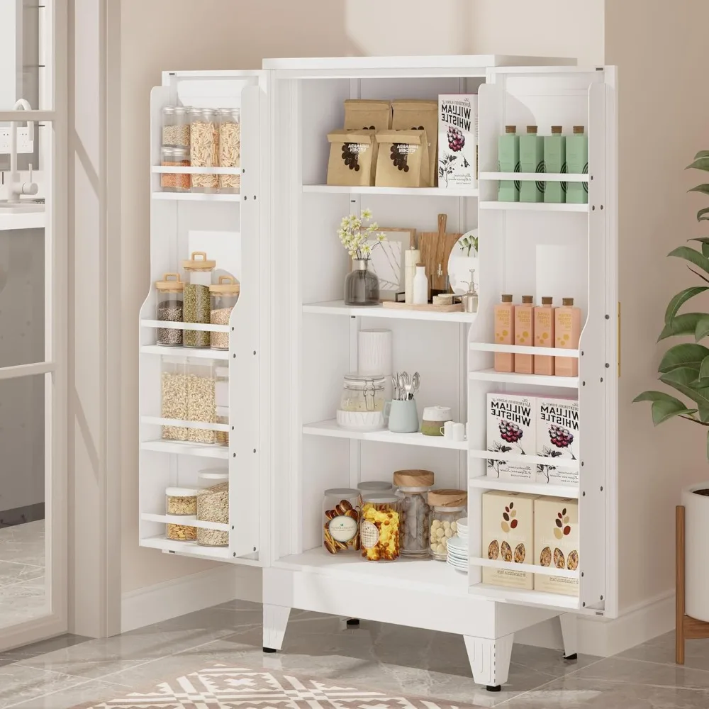 

51.2" Kitchen Pantry Cabinet, Metal Food Pantry Storage Cupboard with 2 Doors and 3 Adjustable Shelves, Freestanding Buffet Side
