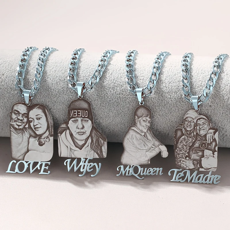 Personalized Stainless Steel Cuban Necklace Customizable Photos & Engraved Text Durable Sturdy And Hypoallergenic Customize Gift