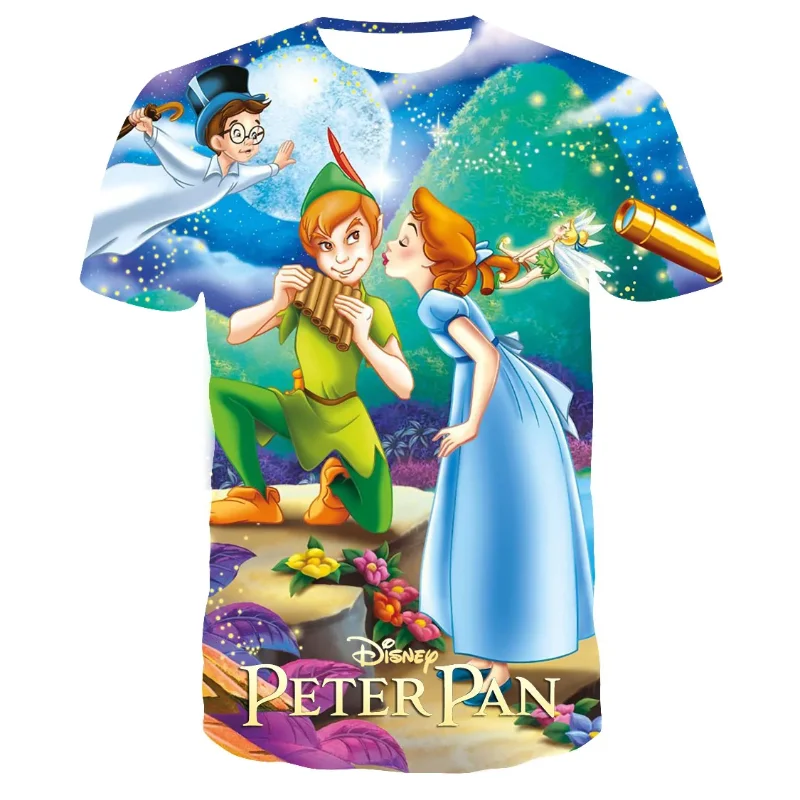 Disney Anime Peter Pan 3D Print T-shirt Cute Cartoon Girl Boy Clothing Summer Oversized T Shirt Harajuku Street Women Men Tops