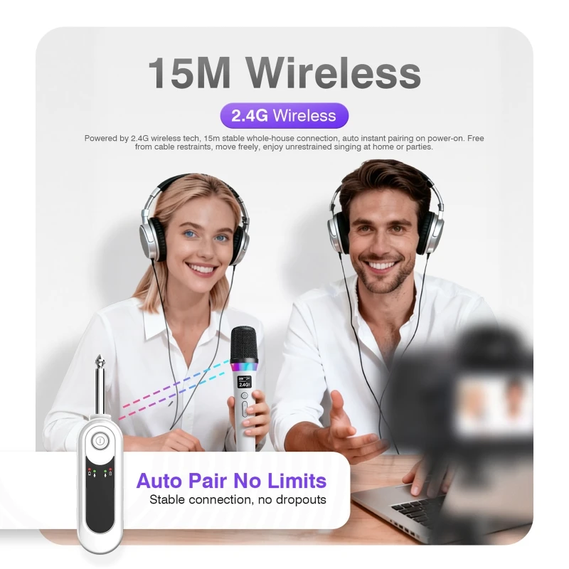 2.4G Wireless Dynamic Microphone with Real-Time Digital Display Dynamic RGB Lighting Smart AI Microphone with Receiver for Home