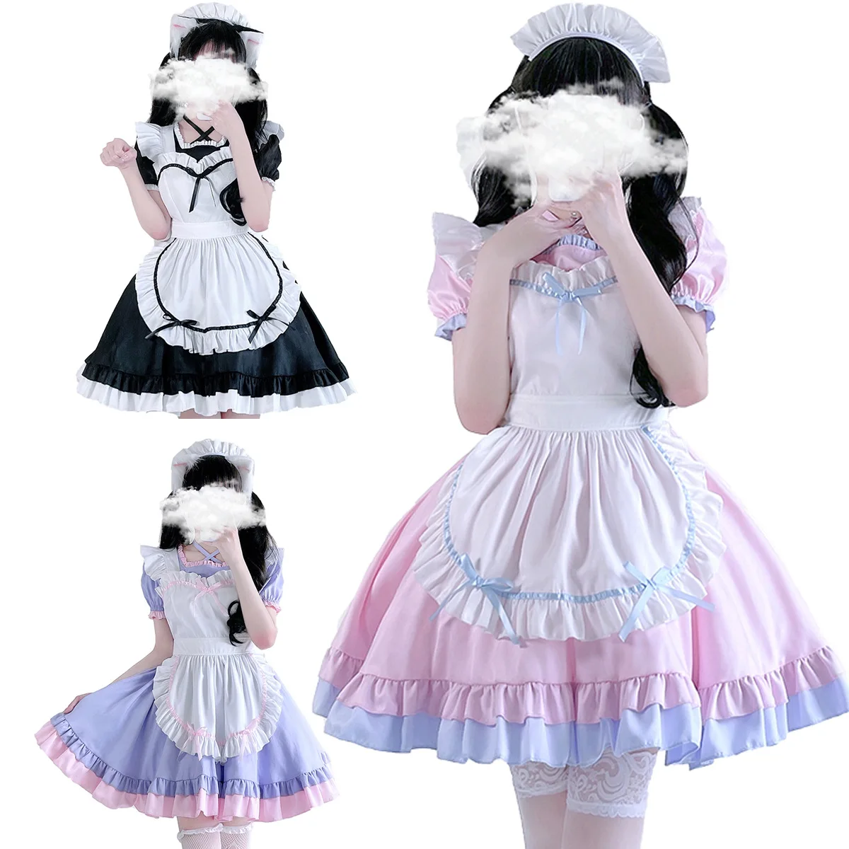 Traje de sirvienta japonesa en blanco y negro, disfraz de Anime, vestido de Lolita, falda de cómic Sexy bonita