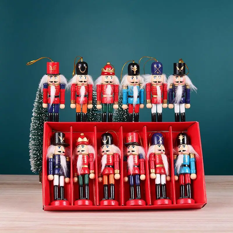 1/3/6Pcs Desktop Decor 12cm Miniatures Nutcracker Puppet Ornaments Cartoon Walnuts Soldiers Band Doll Pendant Christmas Gift