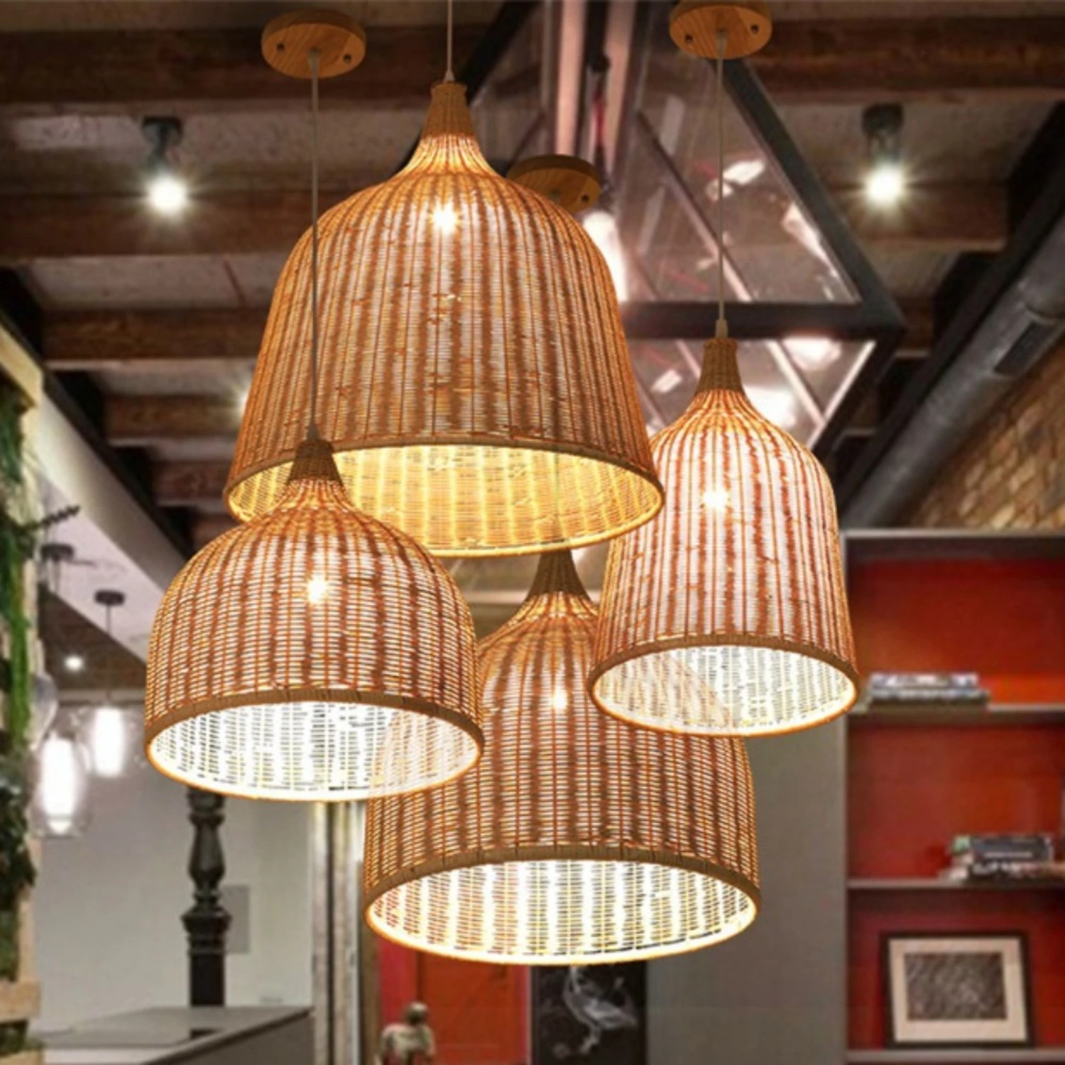 New Unique and Beautiful Exquisite Chinese Style Hand Knitted Bamboo Pendant Lamp - Stunning Pendant Lighting Fixture for Restau