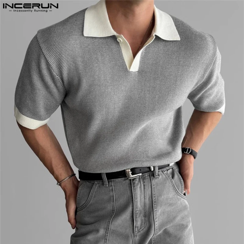 2024 Men Shirt Patchwork Lapel Short Sleeve Summer Fashion Casual Men Clothing Streetwear Korean Style Male Shirts S-5XL INCERUN