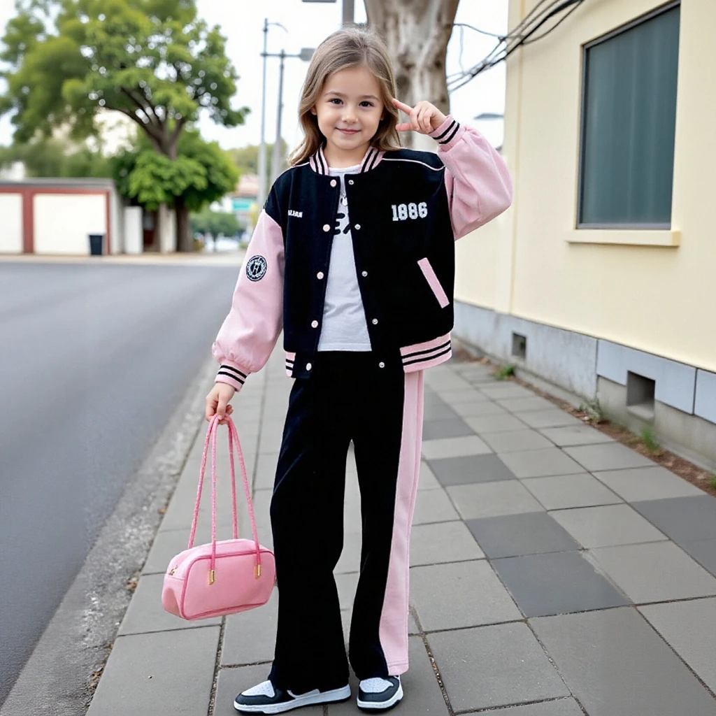 

Autumn Girls Sportswear Set Baseball Jacket Pants 2pc Trendy Casual Tracksuit for Big Kids School Daily Teen Children Clothing