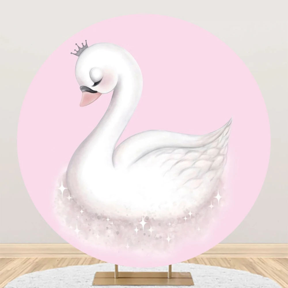 Swan Round Backdrop Cover Pink Flower White Goose Princess Baby Girl Birthday Party Portrait Photography Background Photo Studio