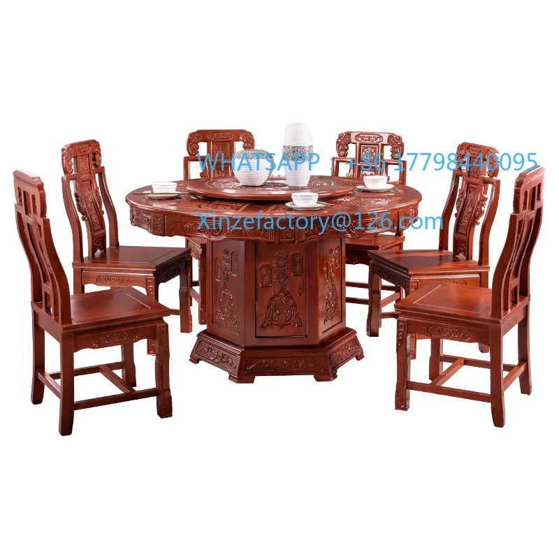 

Customizable all solid wood round dining table carved home