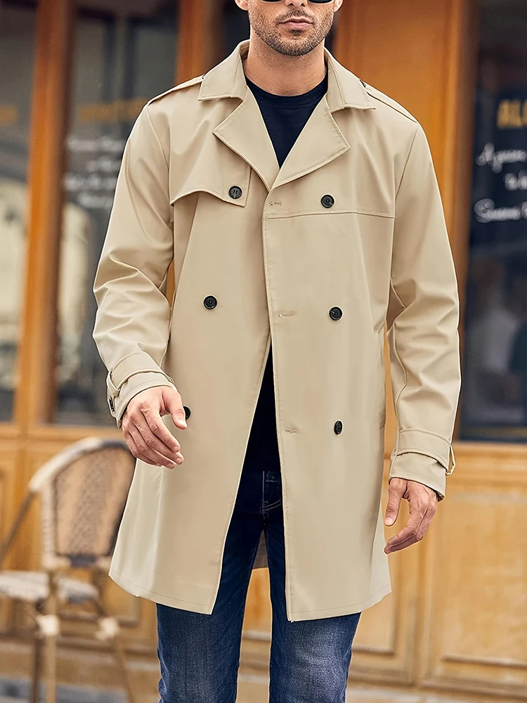 2024 High Street Oversize French Style Trench Coat Men's Fashion Turn Down Collar Lace-up Jacket Winter Fall Long Sleeve Outwear