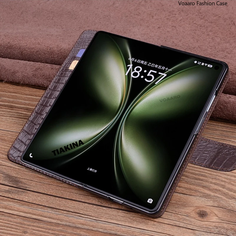 vivo X Flip折りたたみスマホ 本体、保護フィルム、ケース付き Genuine Leather Flip Case for Vivo X Fold5 with Magnetic Buckle