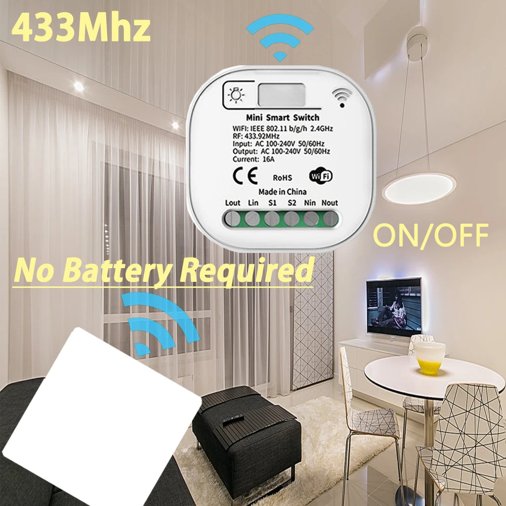 Tuya Wireless Smart Wifi interruttore della luce pulsante autoalimentato interruttore a parete senza batteria Controller 433Mhz 220V 16A