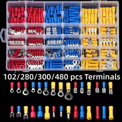 Insulated Ring Terminal Use for Bolt Hole Pure Copper Cable Cold Press Spade Connector Wire End Circular Crimp Lug Complete Set