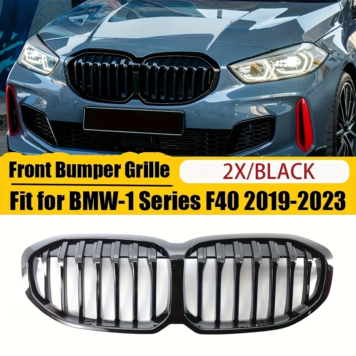 Glänzend schwarzer Frontstoßstangen-Kühlergrill für BMW F40 1er-Serie 2019-2023, Einzellamellen-Sportgrillabdeckung
